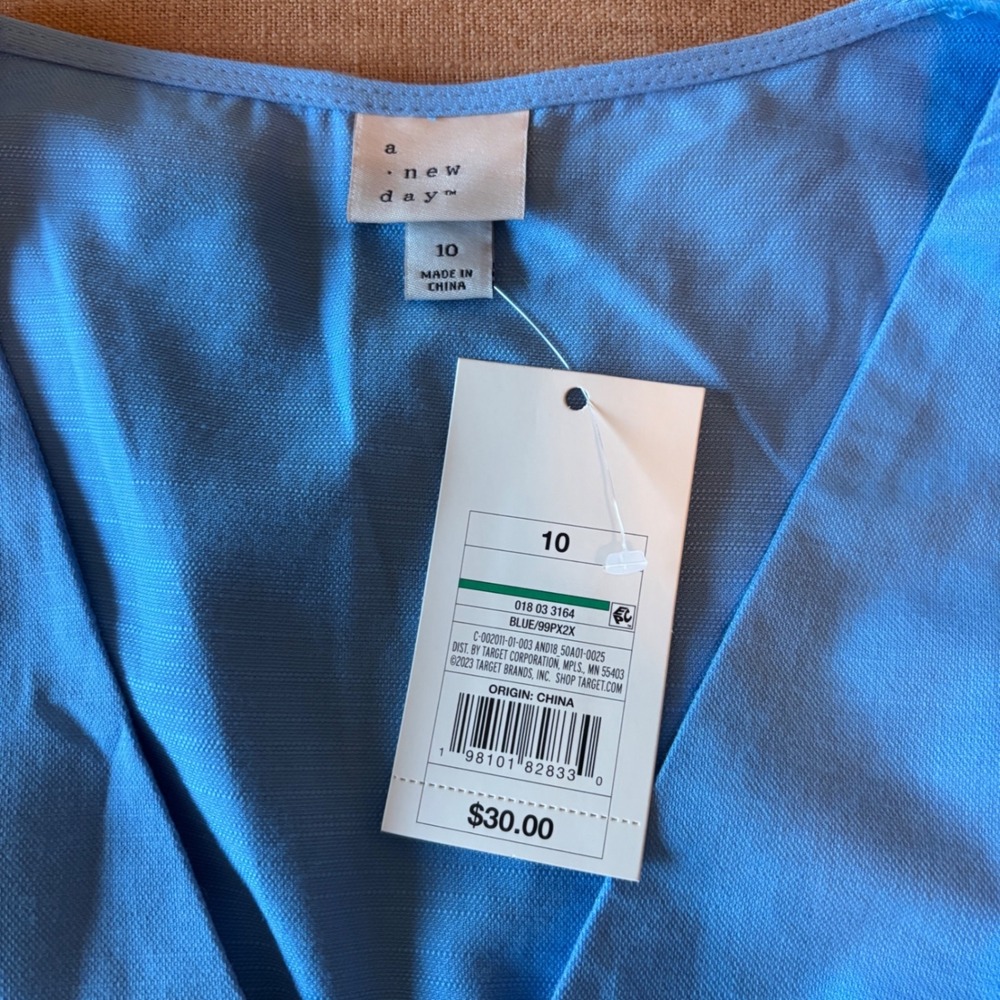 A New Day Dress Fit and Flare 10 Cotton Blend Blue Preppy Minimalist Summer - Picture 3 of 5